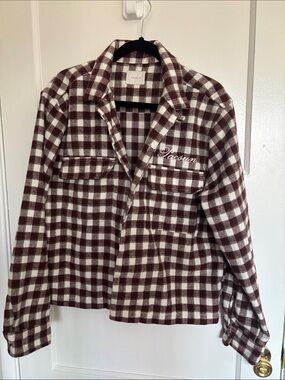 Pacsun Brown Burgundy Cropped Camp Flannel Jacket M